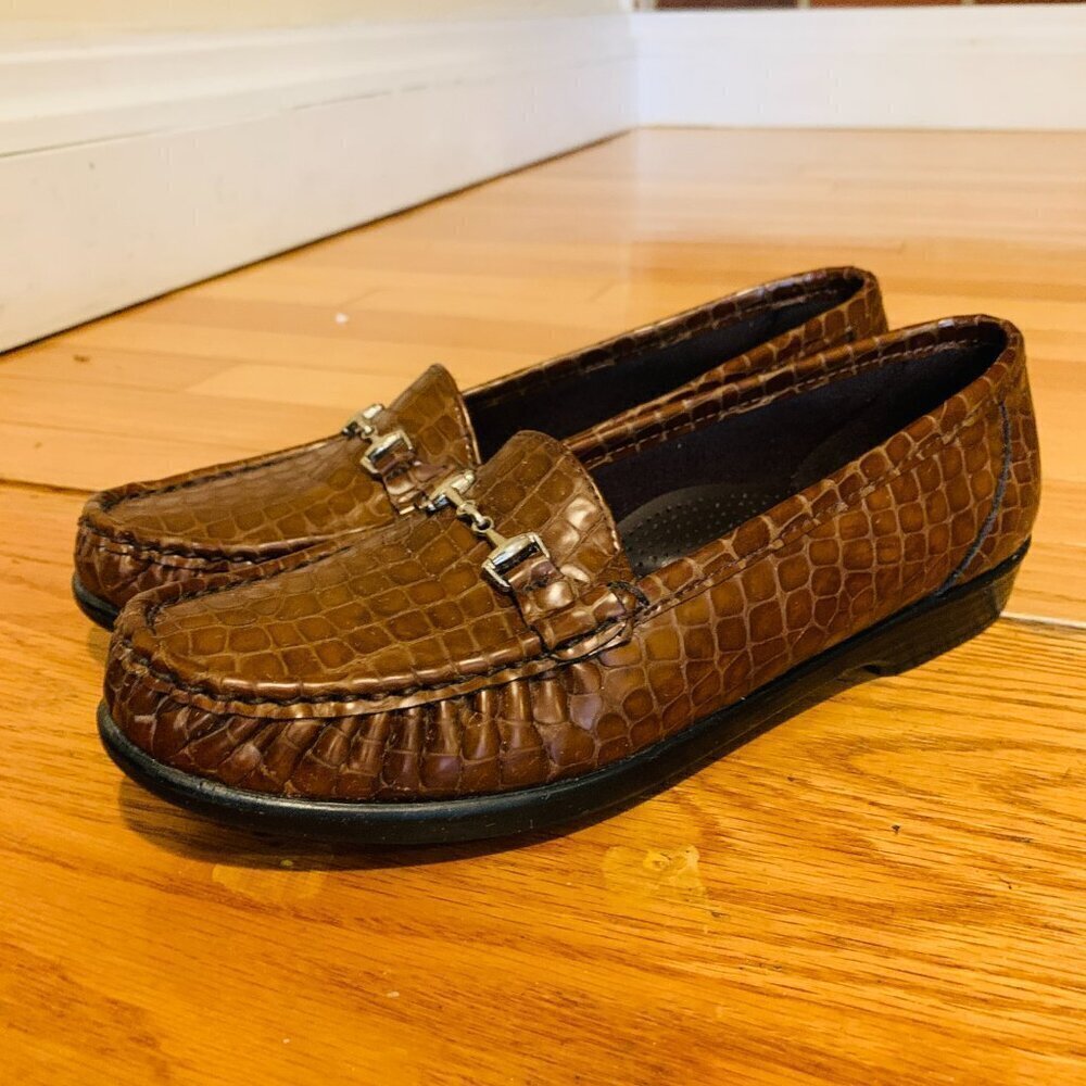 SAS Simplify Womens Size 8.5 M Brown Croc Shoes Leather Tripad Comfort Loafer - Picture 7 of 16
